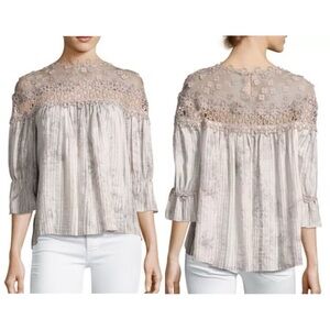 Elie Tahari Neila Floral Lace-Trim Blouse Size XL